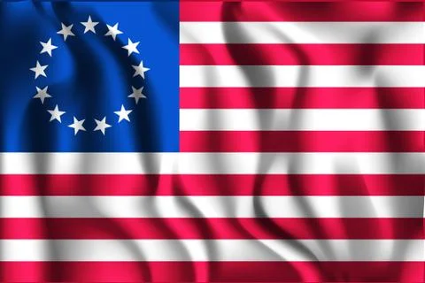 American Betsy Ross Flag. Rectangular Shaped Icon with Wavy Effect. Aspect .. Stock Illustration