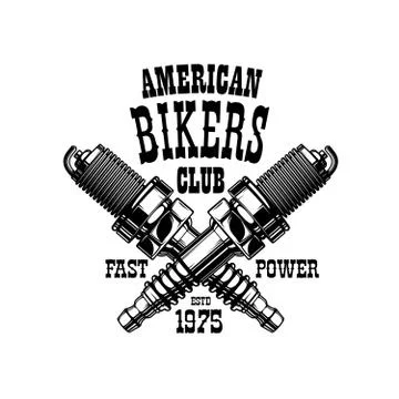 American bikers club badge, engine spark plugs Illustrazione stock