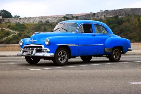 American blue old timer car in Havana, Cuba Stock Photos