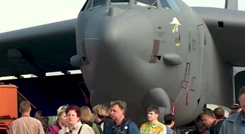 American bomber Boeing B-52 "Stratofortress" in parking lot. US Air Force. Stock Footage 172289124