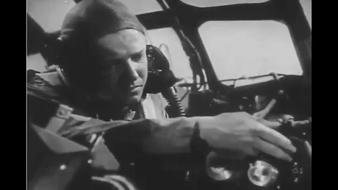 American bombing crew use radar to identify their target, Tokyo, World War II Stock Footage 120396772