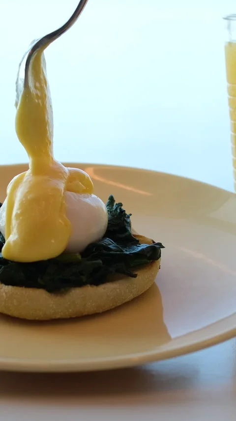 American breakfast with sunny side up eggs, bacon, toast, pancakes, coffee and Video stock 317697522