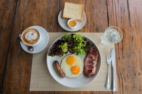 American breakfast by top view Stock Photos