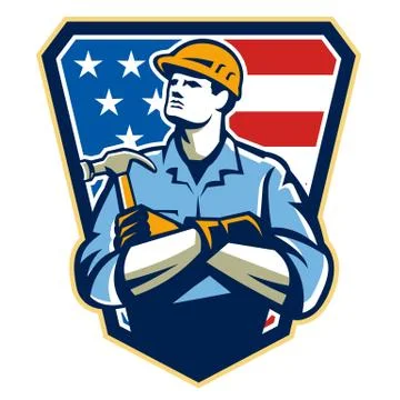 American builder carpenter hammer crest retro Stock Illustration