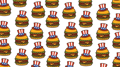 American Burger Pattern with Patriotic Hat Stock-Footage 331863179