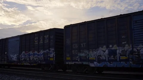 American Cargo Train at Sunset Slow Motion Stock Footage 78894252