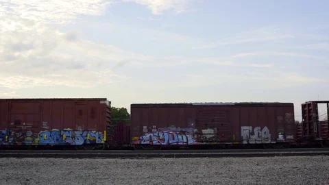 American Cargo Train at Sunset Slow Motion Stock Footage 78894260