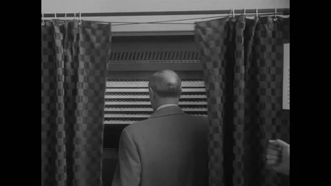 American Citizens Voting On Mechanical Voting Machines Stock Footage 195116884