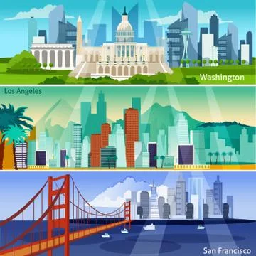 American Cityscapes Banners Set Stock Illustration