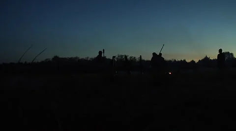 American Civil War cannon fires at night Stock Footage