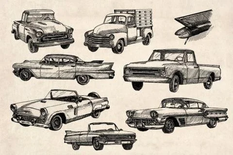 American Classic Pick ups and Cars Stock Illustration