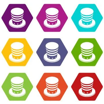 American conic hat icons set 9 Stock Illustration