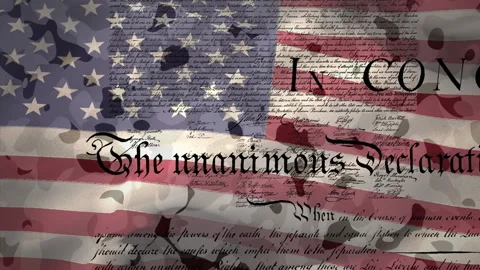 American Constitution script over waving american flag against camouflage Stock Footage 138100888