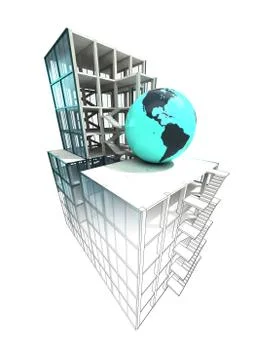 American countries building concept of architectural plan illustration Ilustración de archivo