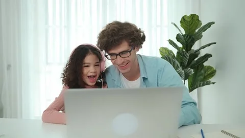 American daughter learning to coding and writing engineering prompt. Pedagogy. Stock Footage 268343558