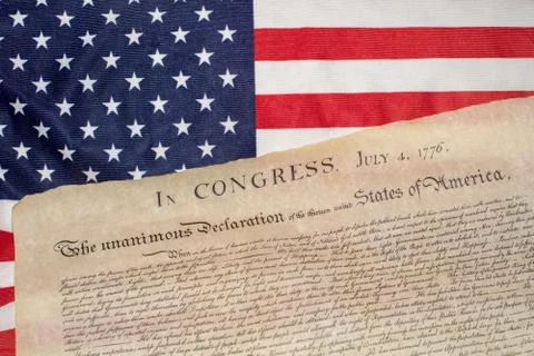 American Declaration of independence 4th july 1776 on usa flag background Stock Photos