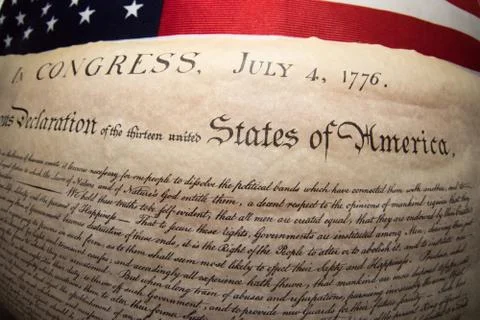 American Declaration of independence 4th july 1776 on usa flag background Stock Photos
