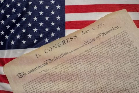 American Declaration of independence 4th july 1776 on usa flag background Stock Photos