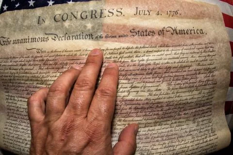 American Declaration of independence 4th july 1776 on usa flag background Stock Photos