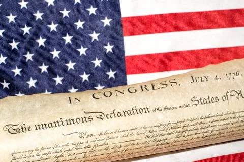 American Declaration of independence 4th july 1776 on usa flag background Stock Photos