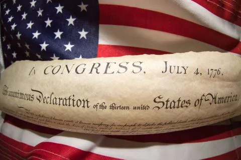 American Declaration of independence 4th july 1776 on usa flag background Stock Photos