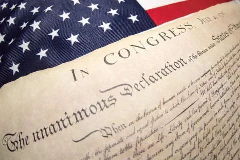 American Declaration of independence 4th july 1776 on usa flag background Stock Photos