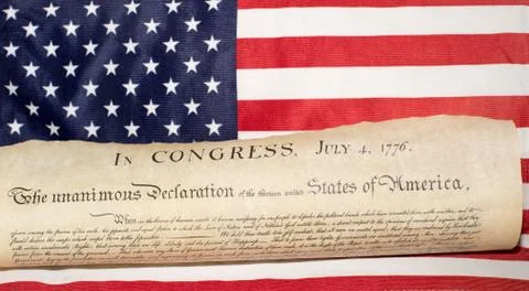 American Declaration of independence 4th july 1776 on usa flag background Stock Photos
