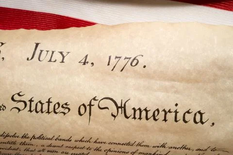 American Declaration of independence 4th july 1776 on usa flag background Stock Photos