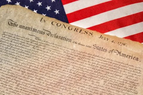 American Declaration of independence 4th july 1776 on usa flag background Stock Photos