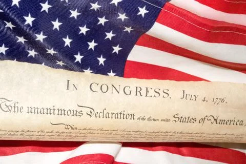 American Declaration of independence 4th july 1776 on usa flag background Stock Photos