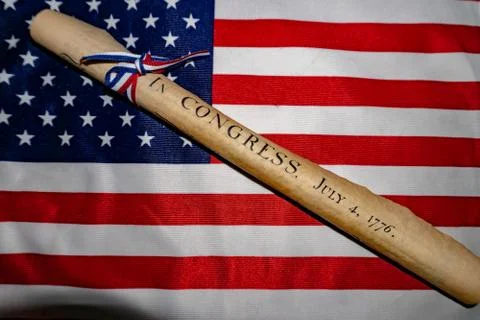 American Declaration of independence 4th july 1776 on usa flag background Stock Photos