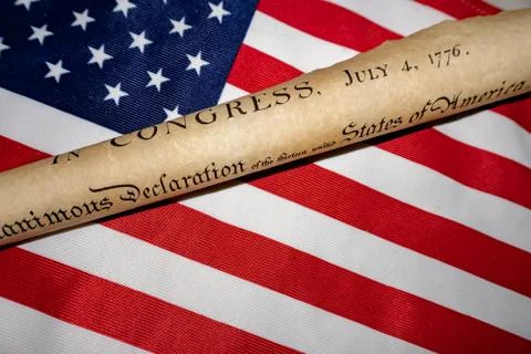 American Declaration of independence 4th july 1776 on usa flag background Stock Photos
