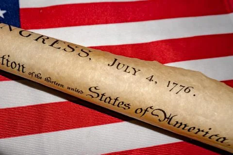 American Declaration of independence 4th july 1776 on usa flag background Stock Photos