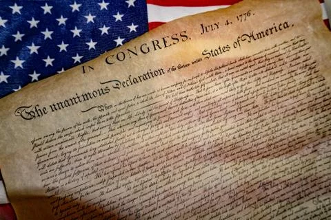 American Declaration of independence 4th july 1776 on usa flag background Stock Photos