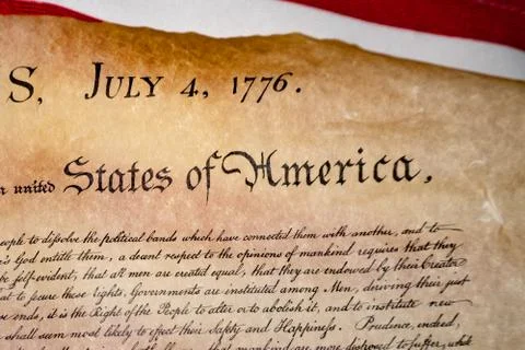 American Declaration of independence 4th july 1776 on usa flag background Stock Photos