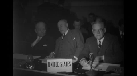 American delegates sitting at a table at the Nato Conference Stock Footage