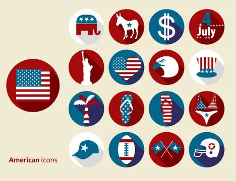 American design elements. Flat design icons set. Illustrazione stock