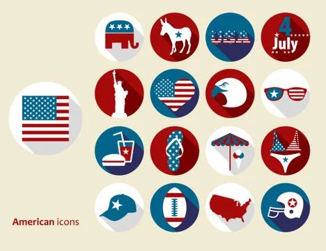 American design elements. Flat design icons set. Stock Illustration
