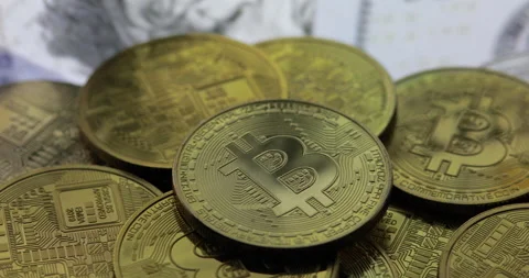 American Dollar and Bitcoins Stock Footage 147681268