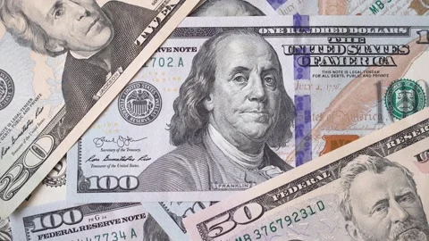 American dollar bills on the table close-up. Stock Footage 138532694