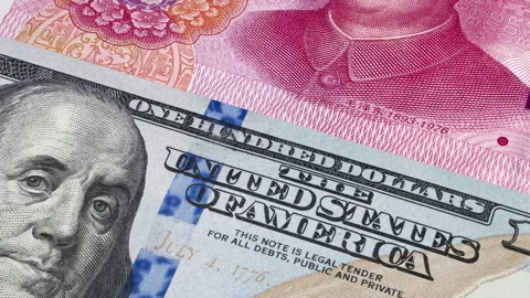 American dollar Chinese Yuan banknotes animation Stock Footage 232793353
