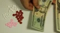 American Dollar USD, Counting Drugs and Money, Health Care, Colorful Pills HD Footage