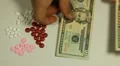 American Dollar USD, Counting Drugs and Money, Health Care, Colorful Pills HD Footage