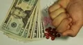 American Dollar USD, Counting Drugs and Money, Health Care, Colorful Pills HD Footage