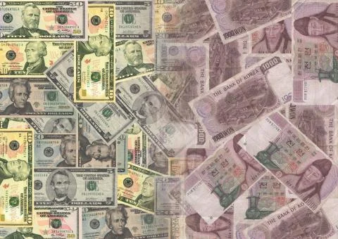American dollars and won Stock Illustration