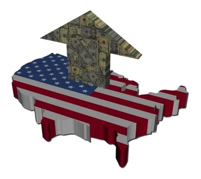 American dollars arrow on map flag illustration Illustrazione stock