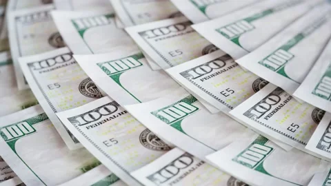 American dollars. Cash. Stack of money. One hundred dollar banknotes. Savings. Stock Footage 163556900