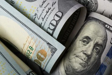 American dollars. A stack of hundred dollar bills. Close up Stock Photos