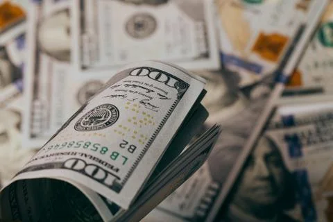 American dollars. A stack of hundred dollar bills. Close up Stock Photos