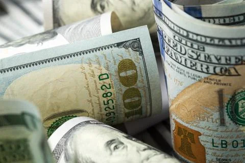American dollars. A stack of hundred dollar bills. Close up Stock Photos